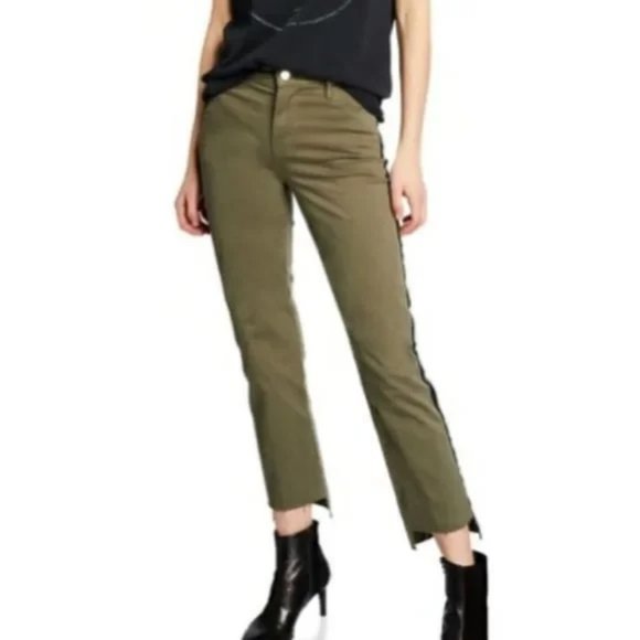 Frame Denim Le High Straight Olive Khaki Green Chino Pants Raw Step Hems Size 26 - Picture 10 of 10